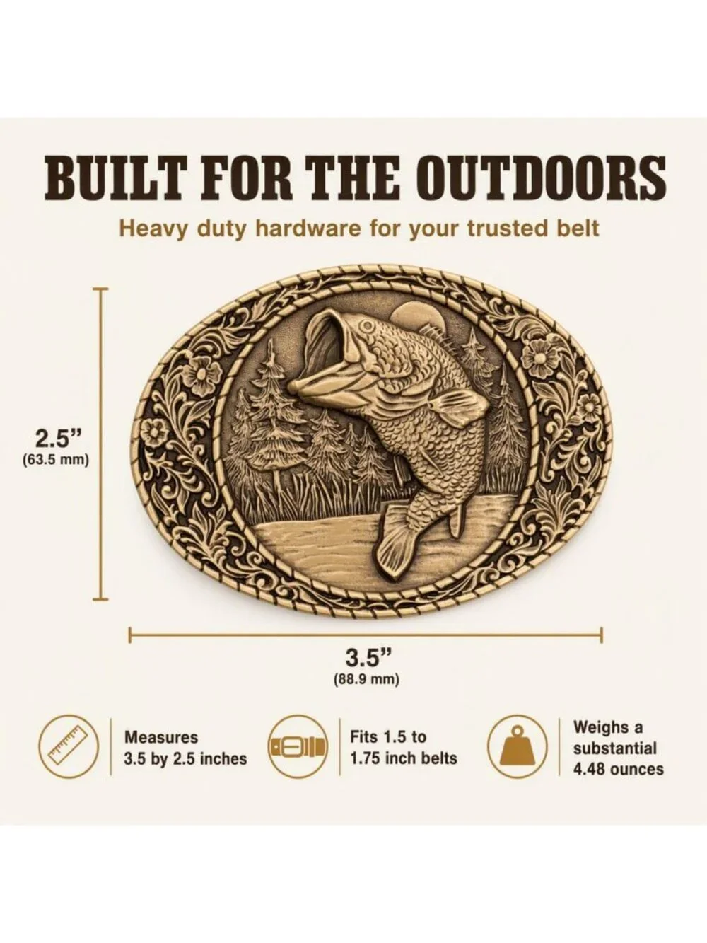 Largemouth Bass Western Frame Brass Buckle - Unique Metal Craft Accessory